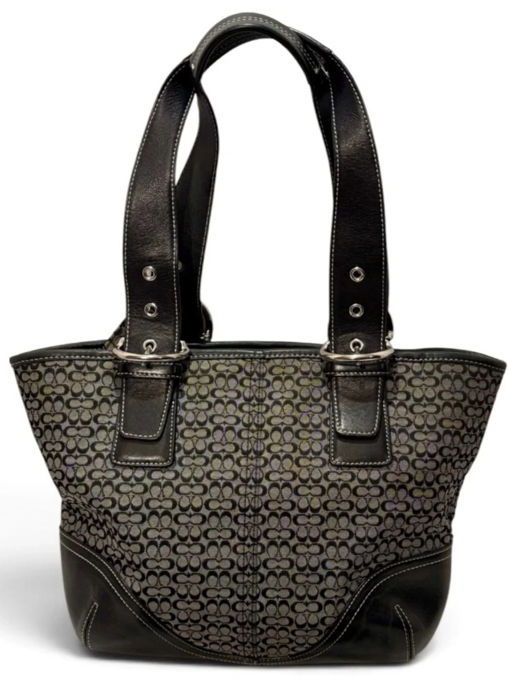 Vintage Coach Soho Signature small black and grey canvas satchel bag